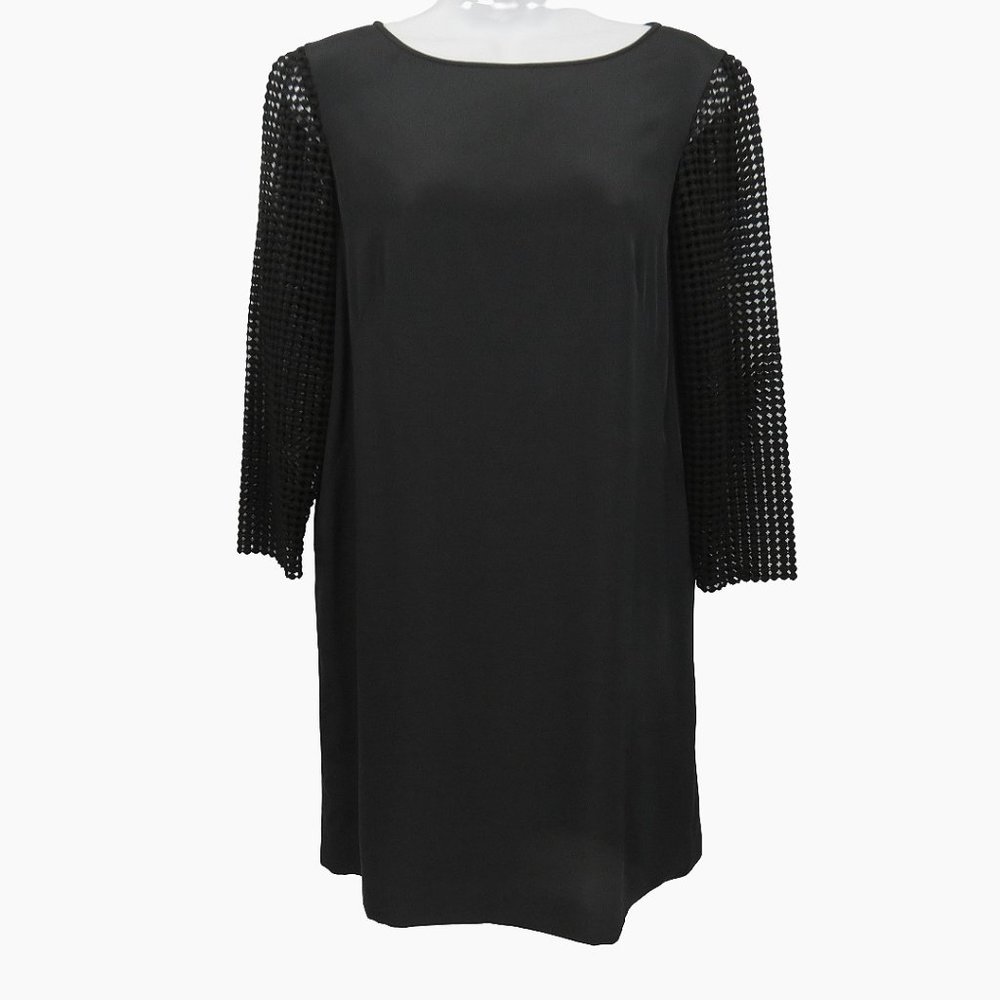 Tibi Black Shift Dress Eyelet Lace Sleeves Women's 2